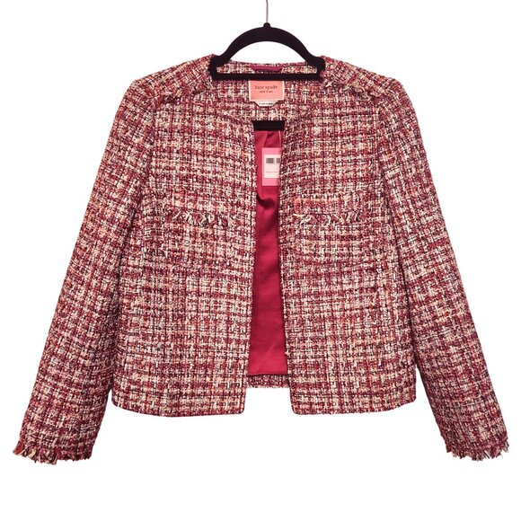 Kate Spade Textured Tweed Open Jacket Size 2 Pink White - Picture 1 of 9